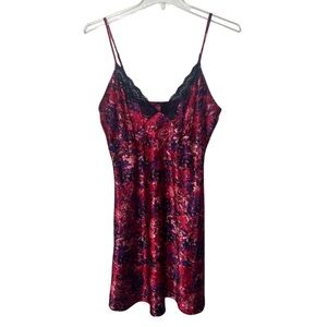 Ambrielle Satin Nightgown Slip Dress Red Pink Purple Floral Size Medium